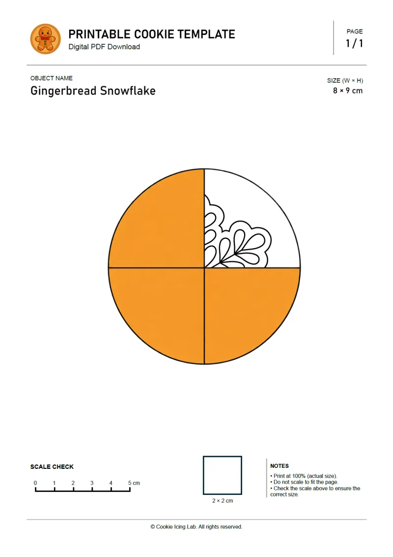 Gingerbread Snowflake printable PDF template preview
