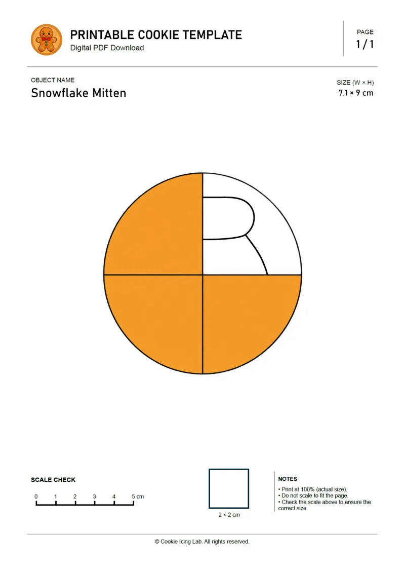 Snowflake Mitten printable PDF template preview