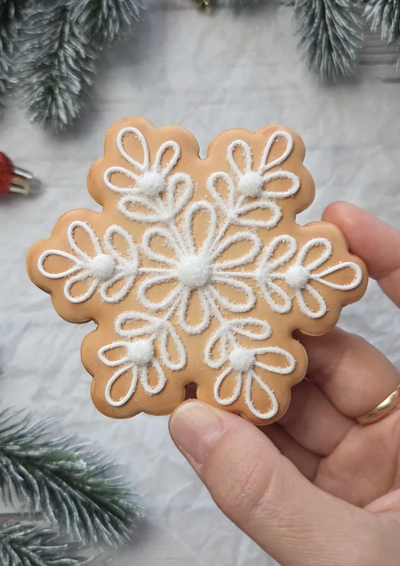Gingerbread Snowflake decorated cookie