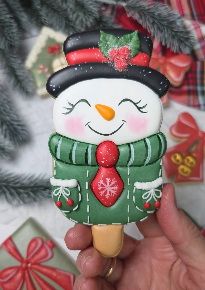 Snowman Pop decorated cookie
