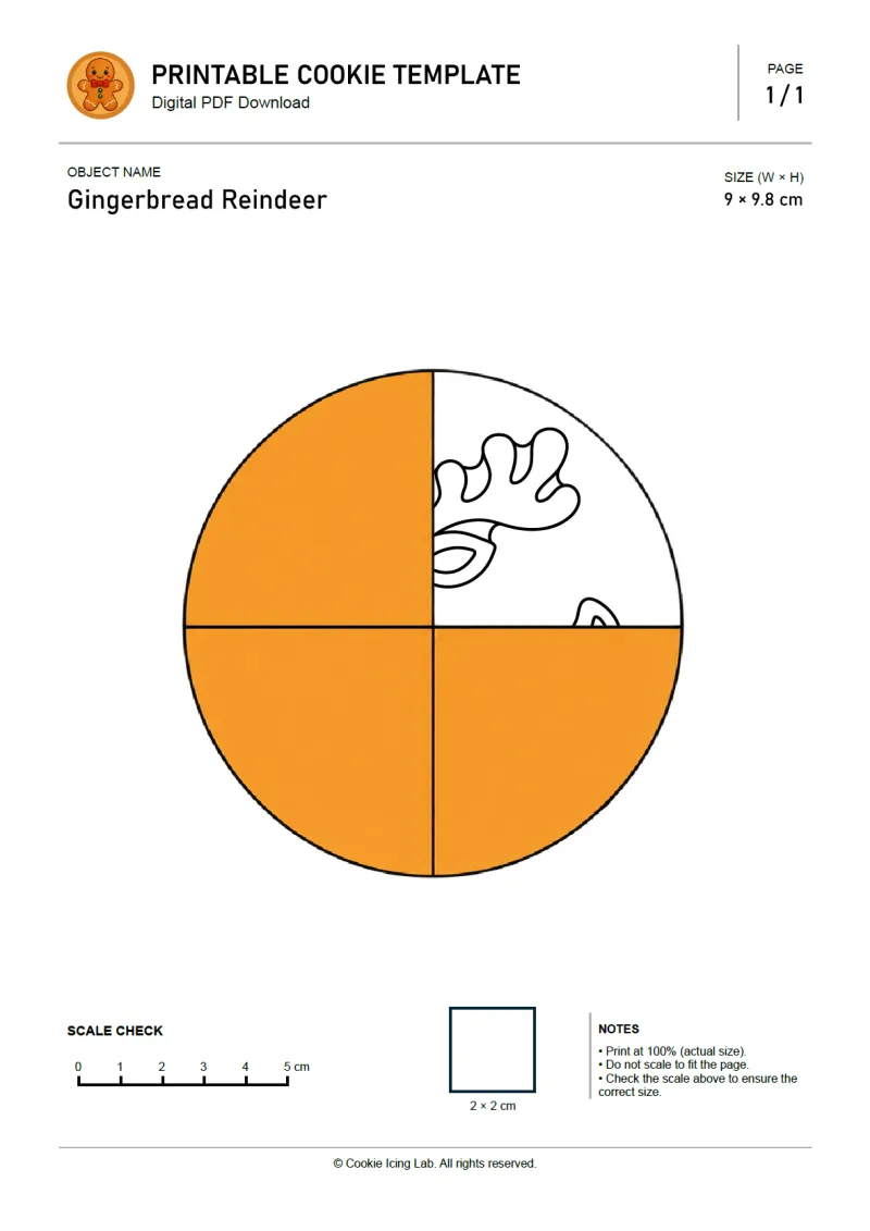 Gingerbread Reindeer printable PDF template preview