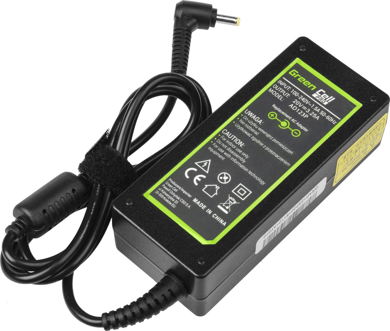 Green Cell Laptop Charger, 65W, 20V, 3.2A, Black