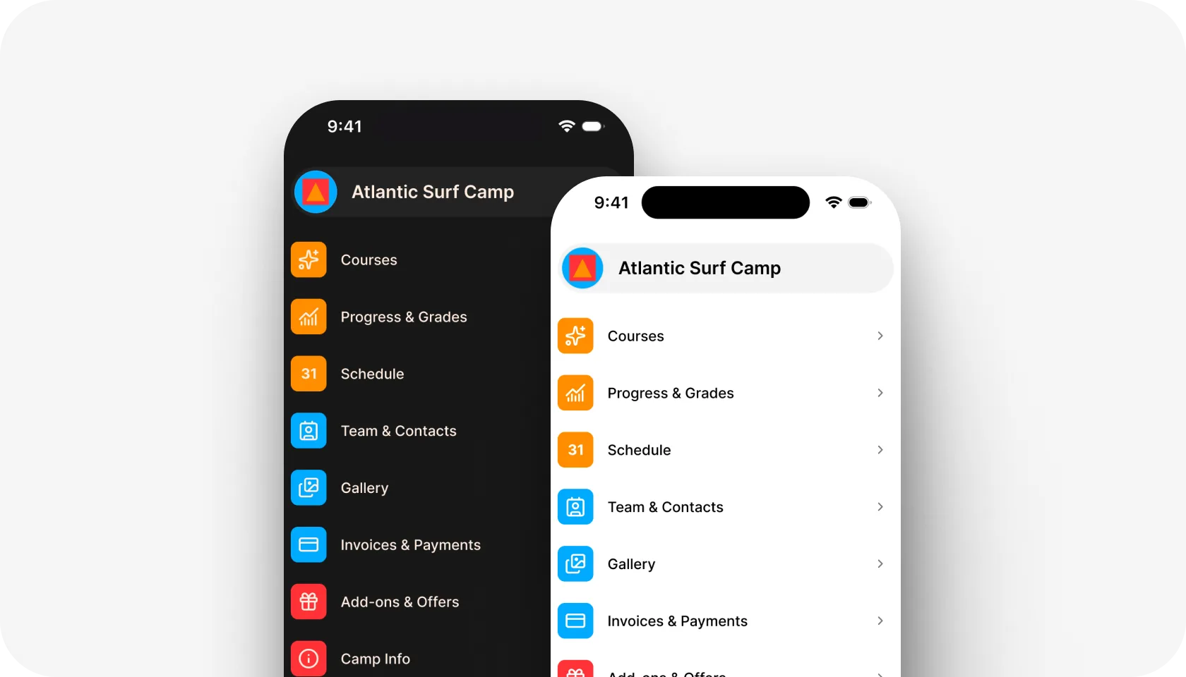 Session Console und die Family-App auf zwei Smartphones - zwei Ansichten einer vernetzten Plattform