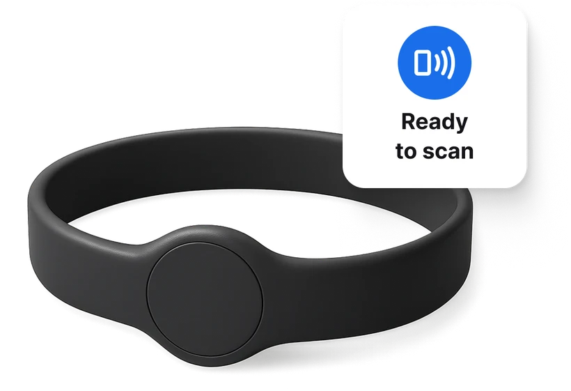 CampOrganizer NFC + QR wristband, ready to scan