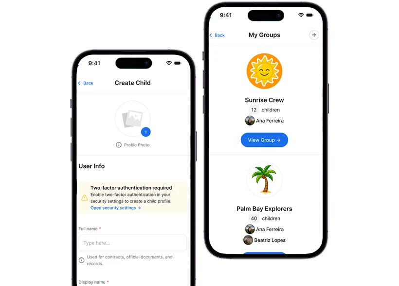 Counselor Mobile - groups and create-child on a phone