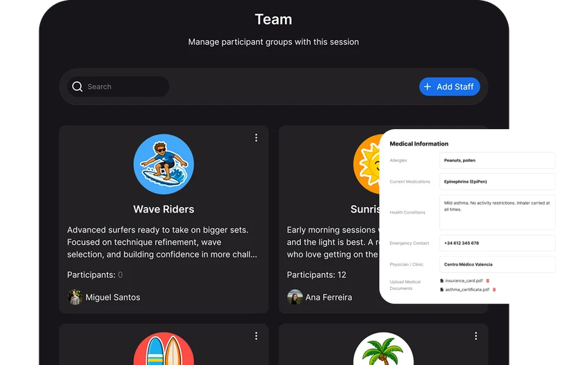 Session Console - live team and medical-info views