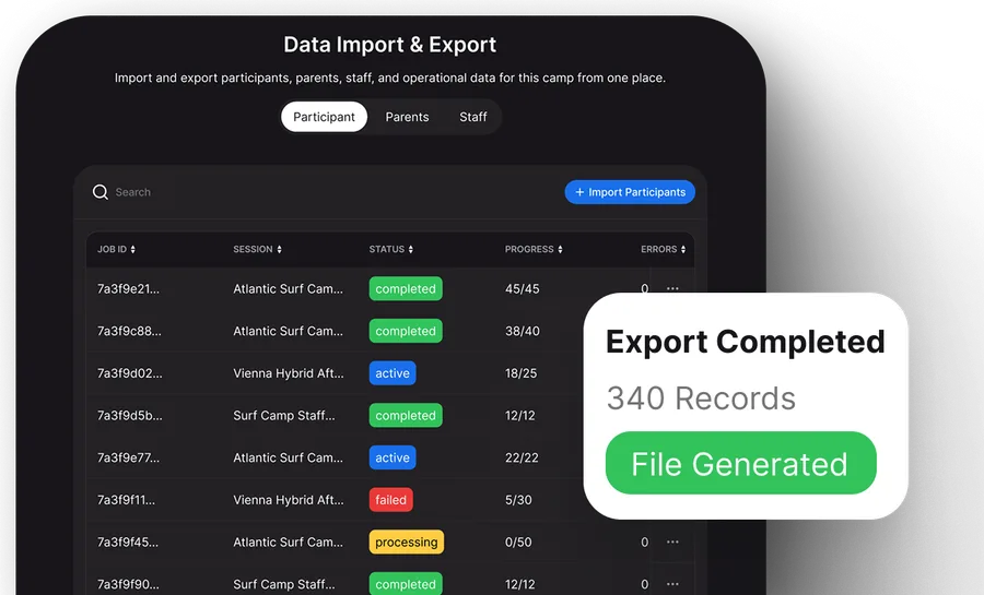 Data import and export console