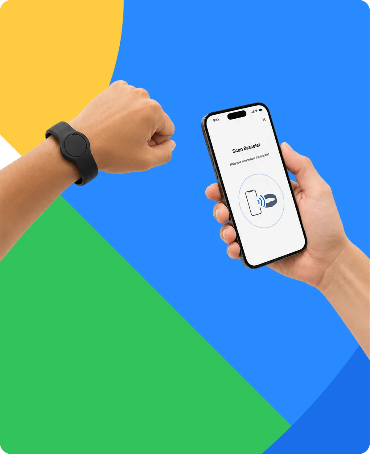 CampOrganizer Bracelet, NFC + QR wristband.