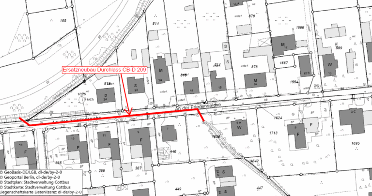 Lageplan Straßensperrung in Branitz/Rogeńc