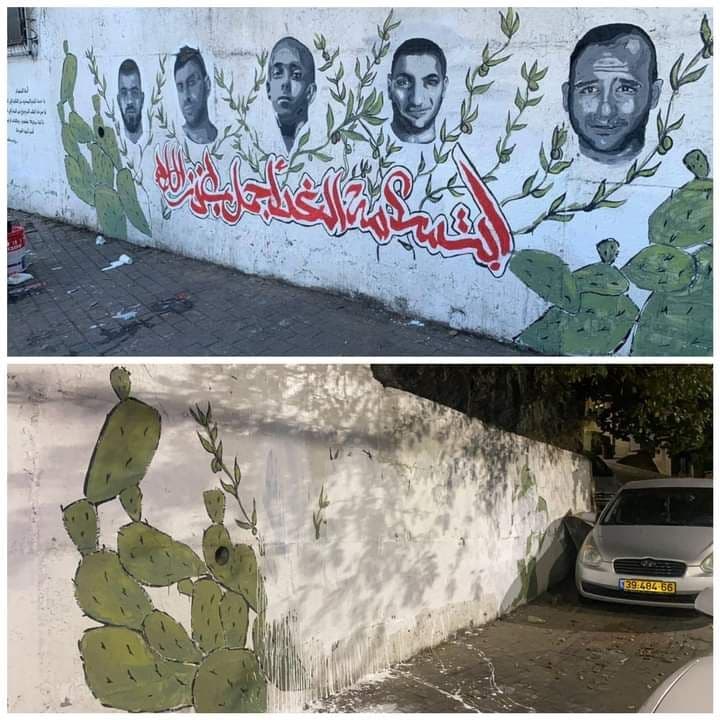 شُرطة العدو تزيل لوحة جدارية تخلد شُهداء من مدينة أم الفحم