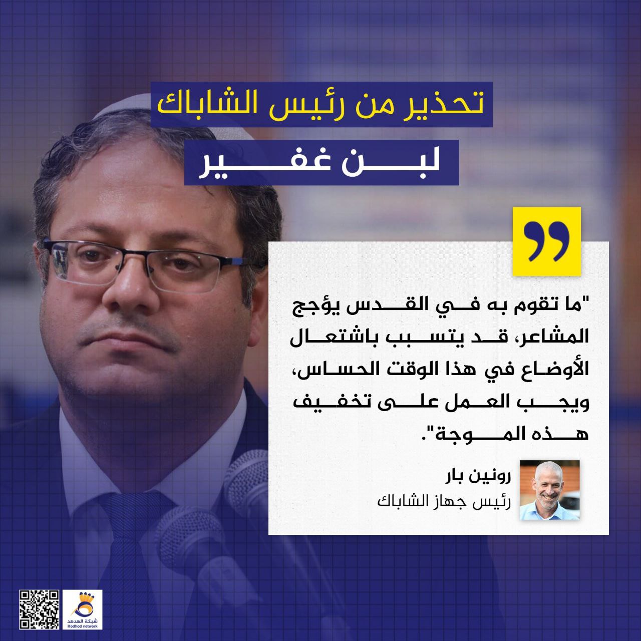 تحذير من رئيس الشاباك لـ "بن غفير"