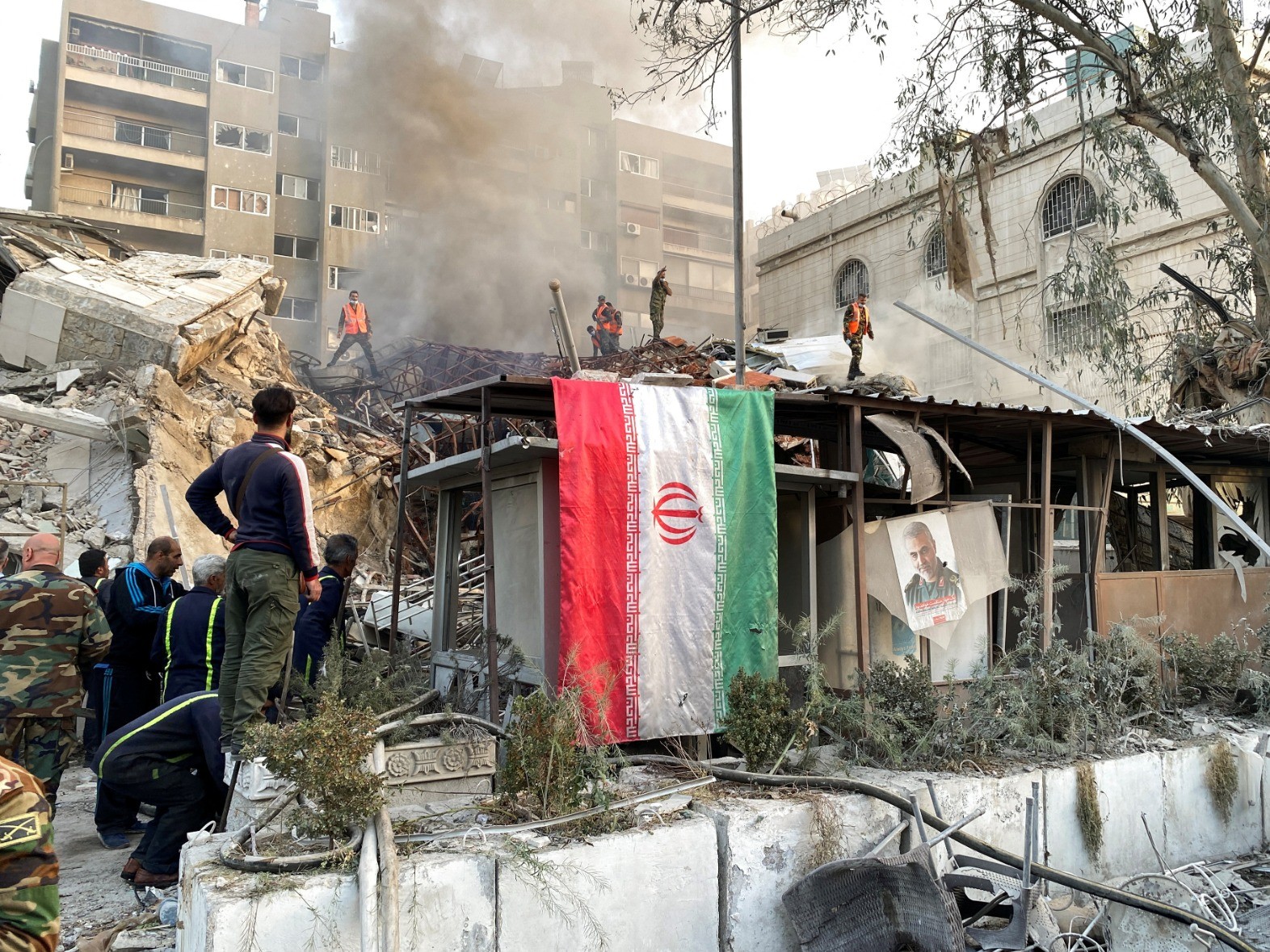Protester waving Palestinian flag