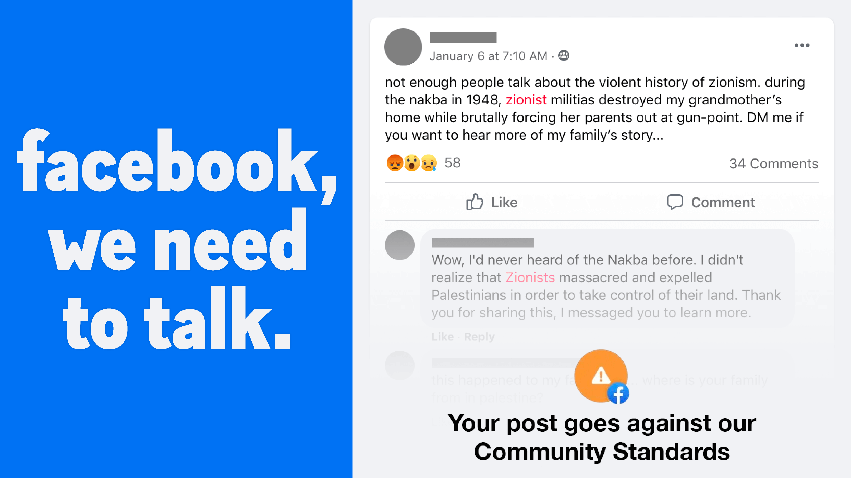 "Facebook, we need to talk," say Palestinian and pro-Palestine advocates