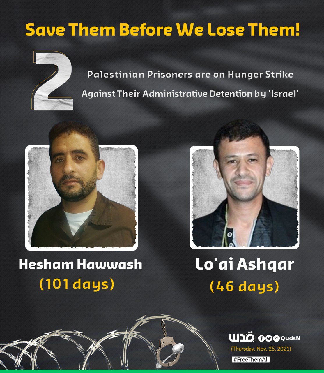 Two Palestinian detainees in Israeli jails starve for freedom