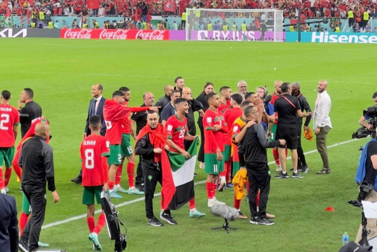 Morocco celebrates victory against Portugal with Palestine flag