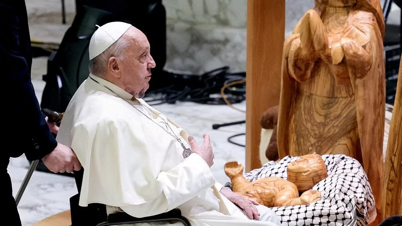 Pope Francis Unveils Nativity Scene Featuring Baby Jesus in Palestinian Keffiyeh
