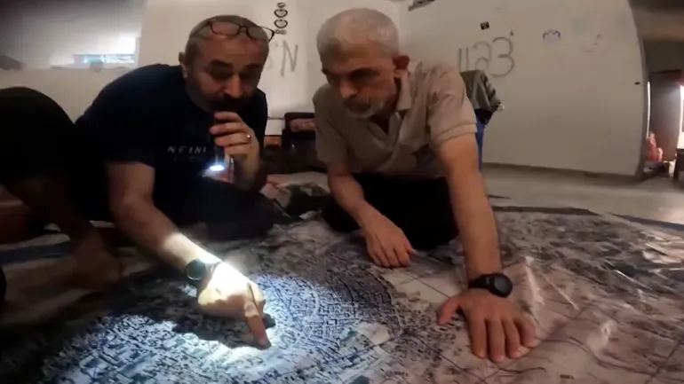 Sinwar planning operations against the occupation during the Al-Aqsa Flood battle.