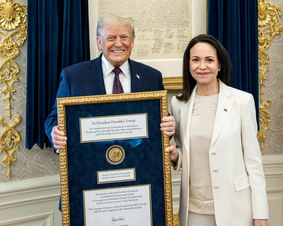Venezuelan Nobel Peace Prize Winner Presents Her Medal to Trump