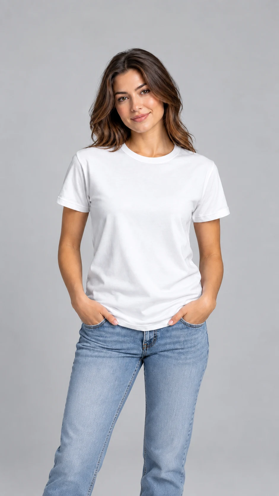 Mockup vertical de mujer con playera blanca lisa para historia de Instagram