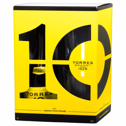Бренді Torres 10 Gran Reserva 0,7 л+2cт сувенірний набір