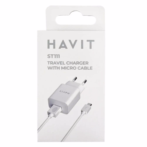 Заряд.прист.Havit ST112 2.0A 1*USB+кабель micro USB White