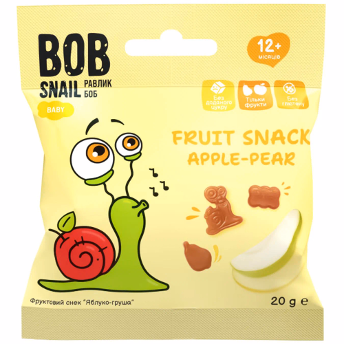 Фрукт снек Яблуко-Груша для дит.харч з 12 місяців ТМ BOB SNAIL 20г