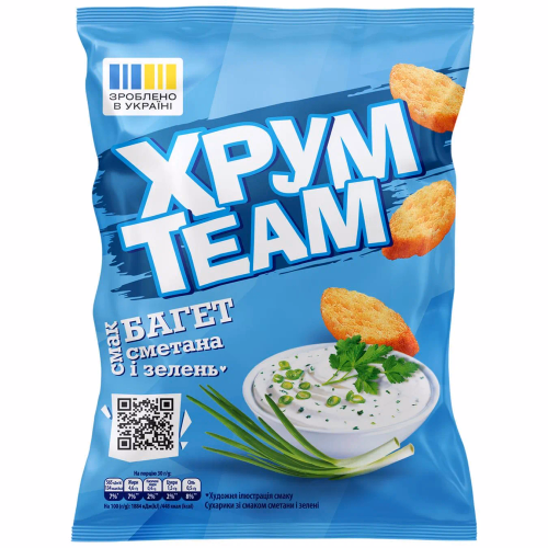Сухарики ХрумTeam 60/55г багет зі смаком сметани і зелені