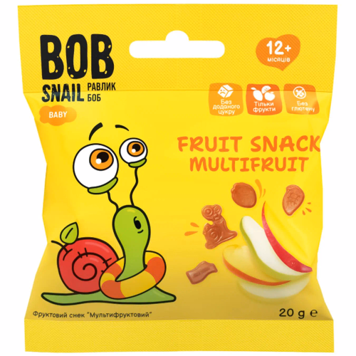Фрукт снек"Мультифруктовий для дит.харчув з 12 місяців ТМ BOB SNAIL 20г