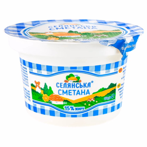 Сметана Селянська 180г. 15% стакан