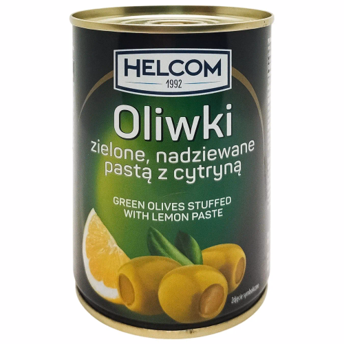 Оливки HELCOM 280г зелені з лимоном ж/б