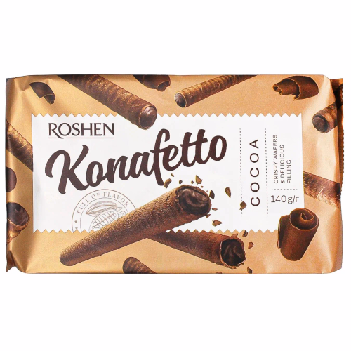 Вафельні трубочки Konafetto cocoa з нач крем-какао 140г Roshen