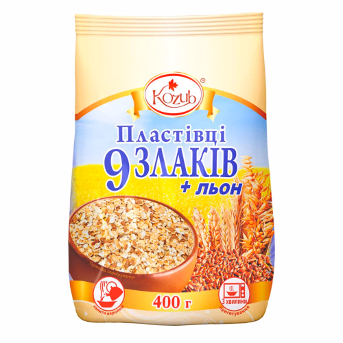 КО Пластівці 9 злаків+нас.льону КП, пакет 0,4кг