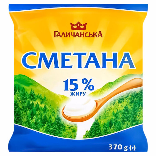 Сметана п/е 15% 370г  ТМ Галичанська