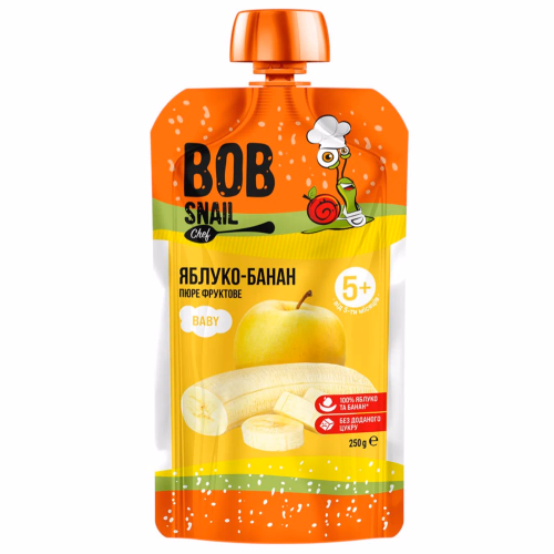 Пюре фрукт "Яблуко-Банан"для дітей від 5 міс Bob Snail 250 г