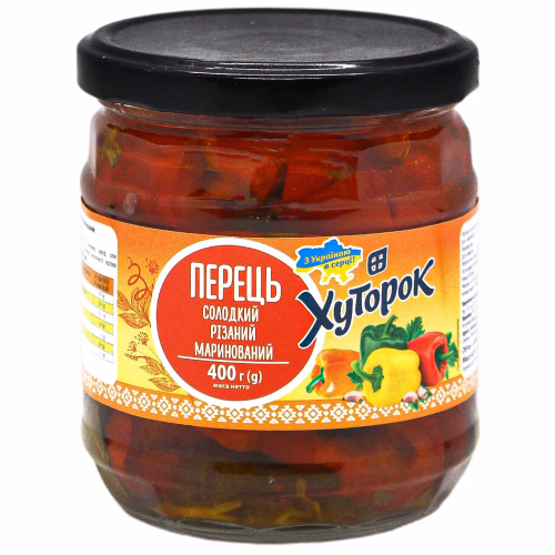 Перець солодкий різаний маринований ТМ "Хуторок" 400г (430мл), скло
