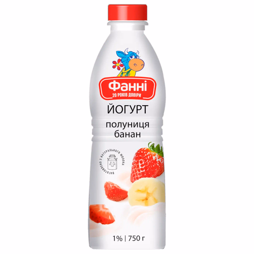 Йогурт питний з напов полуниця-банан 1% Фанні Пл 0,750 л