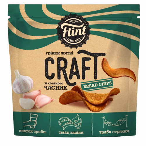 Грінки жит-пшен хвилясті  смак«Часник» 90 г «Flint  Craft Grenki»