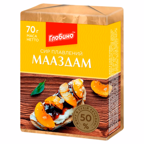 Сир плавлений скибковий Мааздам  50% жиру 70г ГЛОБИНО