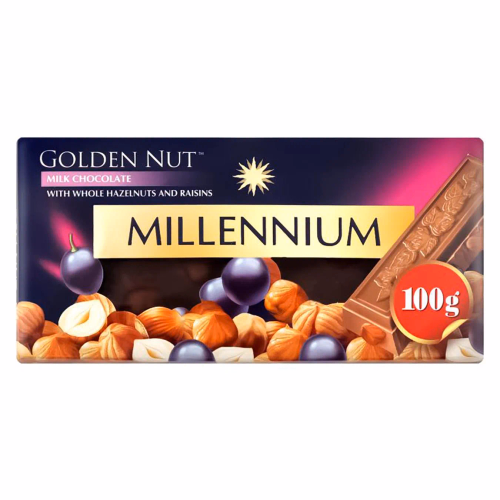 Шоколад MILLENIUM Gold мол.з цілим горіх родзинки 100г