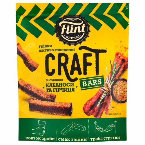 Грінки жит-пшен смак Кабаноси та гірчиця 80 г Flint Craft Grenki