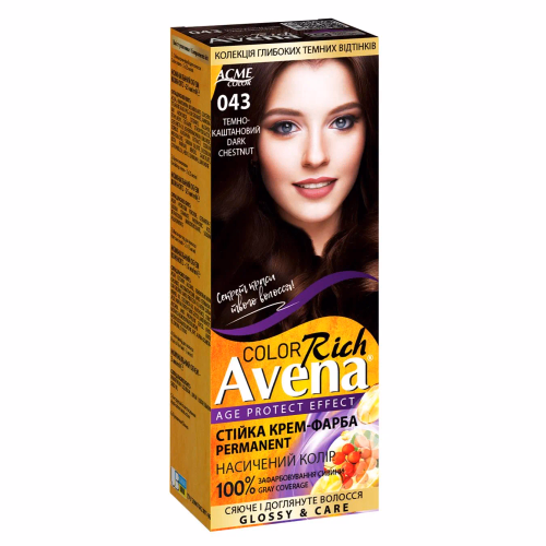 Cтійка крем-фарба для волосся "AVENA" Rich Color 043 Темно-каштановий