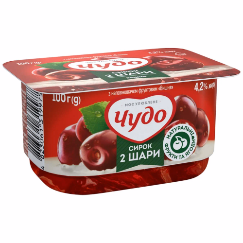 Чудо Сирок збитий двошаровий ВИШНЯ 4,2% ванночка 100г