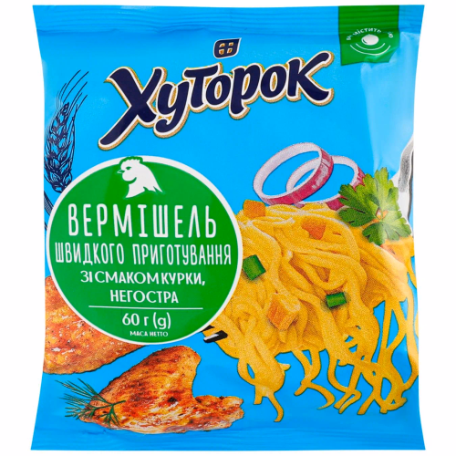 Вермішель шв/приг зі смаком курки,негостра,ТМ "Хуторок  60г