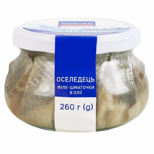 Оселедець філе-шматочки олії 260г TM Norven