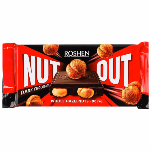 ШОКОЛАД Roshen Nut чорний з цілим фундуком 90г