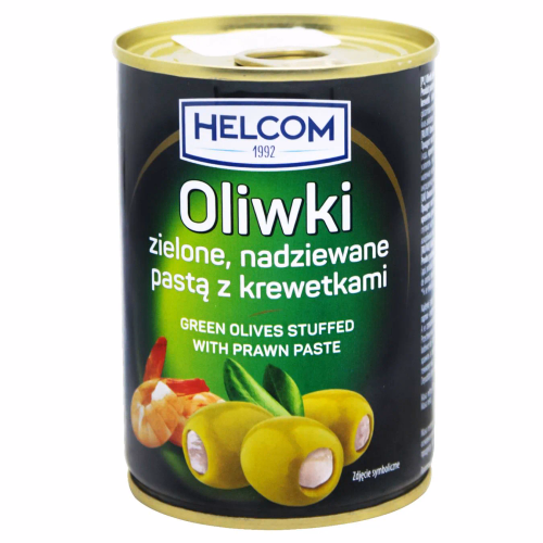Оливки HELCOM 280г зелені фаршир пастою з креветками