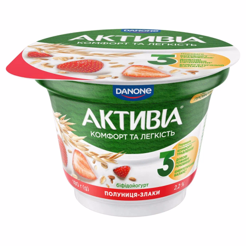 Активіа Біфідойогурт 2,2% стакан 180г полуниця-злаки