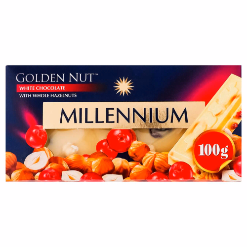 Шоколад MILLENIUM Gold з цілим горіхом білий 100г