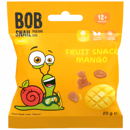 Фрукт снек Манго"для дит.харч з 12 місяців ТМ BOB SNAIL 20г
