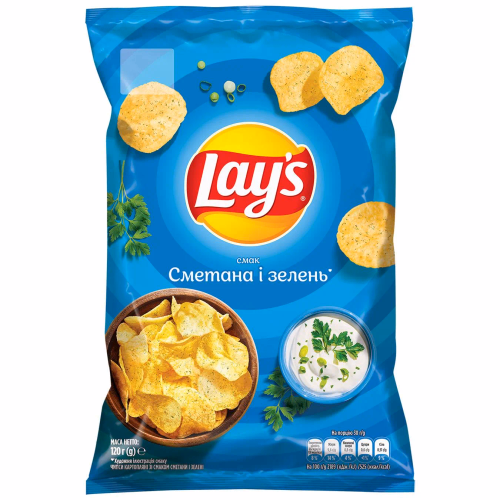 Чипси Lay's зі смаком сметани і зелені 120г
